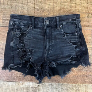 American Eagle Shorts Womens 2 High Rise Shortie Black Distressed Denim